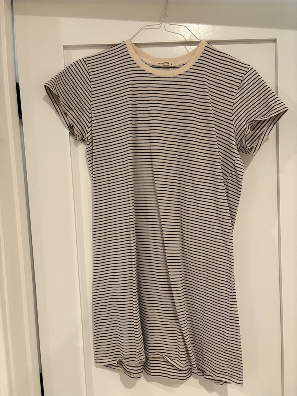 Marine Layer - Striped Crewneck T-Shirt Dress - Beige & Black